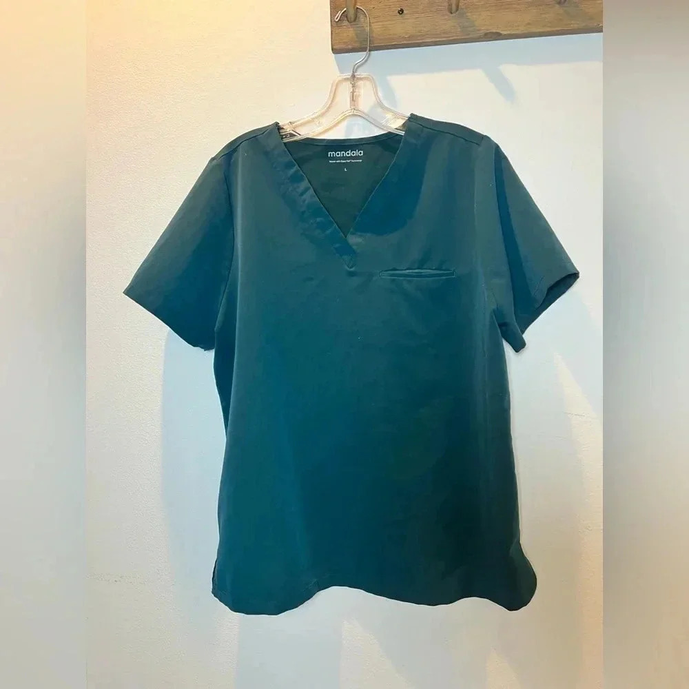 Mandala Women's V-Neck Scrub Top in Deep Teal